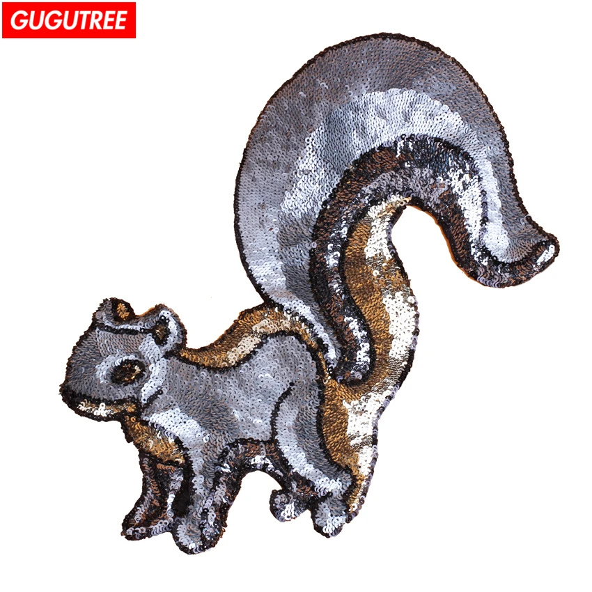 GUGUTREE вышивка блестками большие нашивки с белками животных нашивка значок