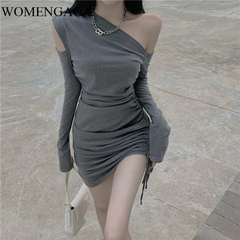 WOMENGAGA Slim Fold Mini Dress Women's Autumn Winter 2020 New Sexy Strapless Tight Bottom Hip Dresses Women JYEK | Женская одежда