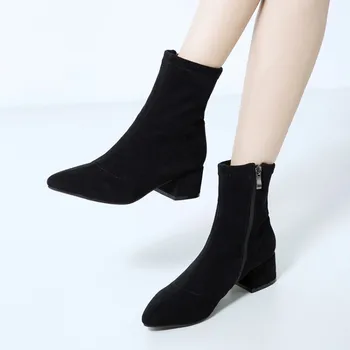 

Big Size boots women shoes ankle boots for women ladies boots shoes woman winter Suede side zipper tip thick heel