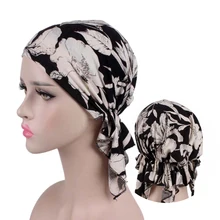 

2021 New fashion print woman turban hat soft elastic flowers lady muslim headdress wrap head scarf hijab caps turbante female