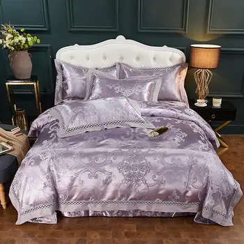 

Luxury Purple 60S Satin Jacquard Bedding Sets Embroidery Bedline double queen king size Pillowcase Sheet Duvet Cover