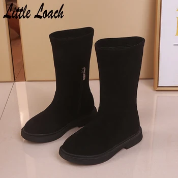 

New Arrival Girls Nubuck Leather Boots Mid-calf Princess Vintage Boots for Children Adults Family Footwear Slip-resistant Botas