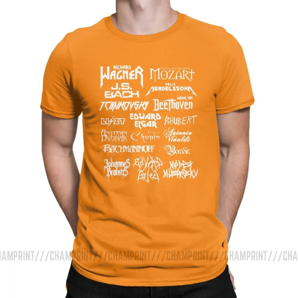 Классические композиторы из тяжелого металла, мужские футболки Моцарт Бетховен Шопен Бах, мужские повседневные футболки delssohn, одежда из хлопка, футболка - Цвет: Оранжевый