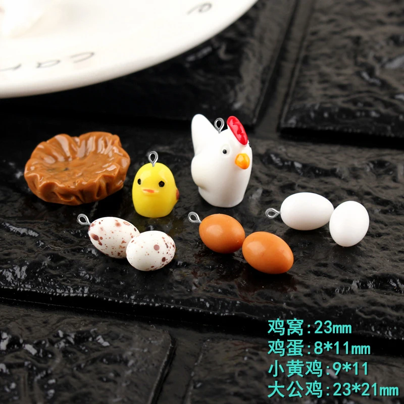 

10pcs DIY resin chicken chick egg hen charms 3D rooster cock cabochon resin craft jewelry making ornament decoration boutique