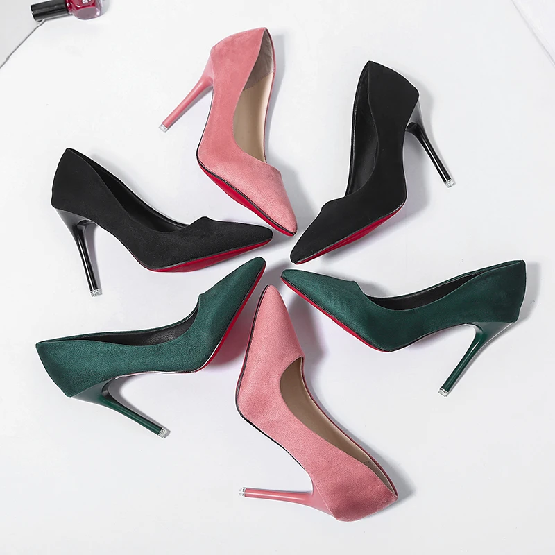 

Temperament Elegant High Heels Sexy Thin Heels Pointed Single Shoes Shallow Mouth Professional OL Work Shoes Suede Womens Shoes