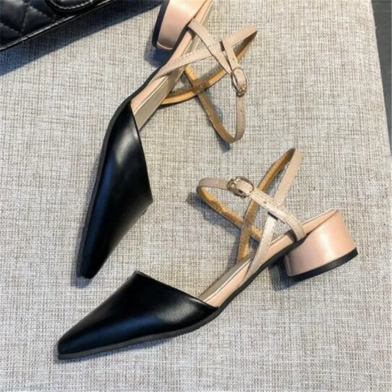

2019 new style European and American style high pointed summer sandals The word is thick with the middle heel women's sandals