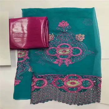 

Fashion Design Soft African Silk Fabric 5 Yards +2 Yards Metal Silk Fabric For Garment Neat Embroidery On The Material!LXF88312