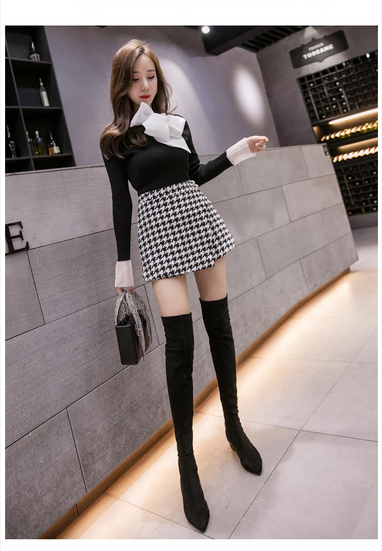 2023 primavera inverno woolen houndstooth shorts mulheres