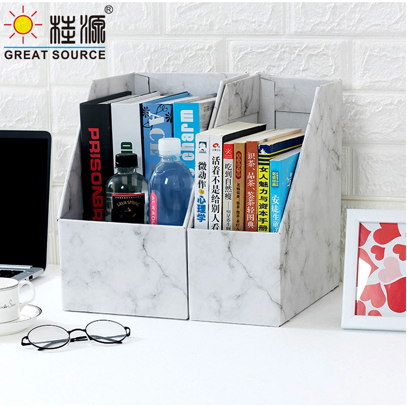 MQQ Foldaway File Holder Marble Newspaper Box Desk Top Organizer Magazine Bookend White Corrugated Paper Stationery (6PCS)