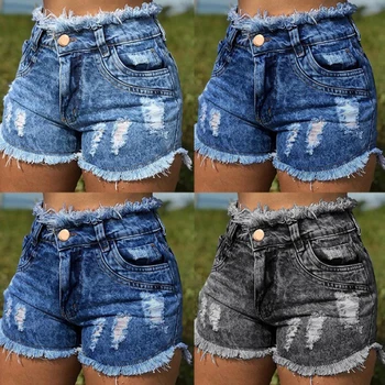 

Summer Women's Hole Denim Shorts Women's Fashion Pocket Jeans Women's High Waist Sexy Shorts