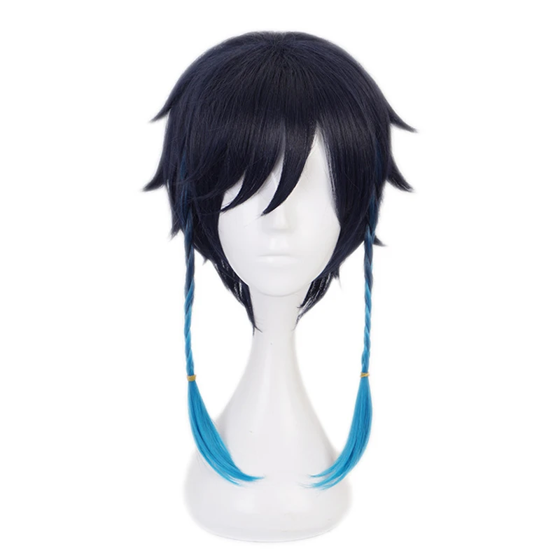 

Game Genshin Impact Venti Cosplay Wigs Gradient Blue Short Cosplay Wig Braided Wigs Heat Resistant Synthetic Hair