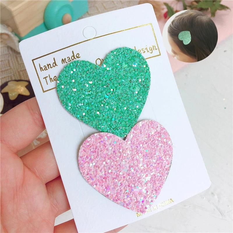 

2pcs/set Kids Glitter Shiny Heart BB Hair Clips for Girls Fashion Children Cute Hairpins Handmade Candy Color Hairgrips