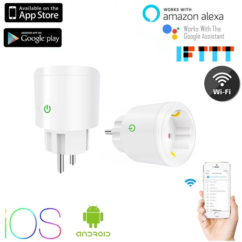 

10A 16A EU Wifi Smart Plug with Power Monitor Wifi Wireless Smart Socket Outlet with Google Home Alexa Voice Control