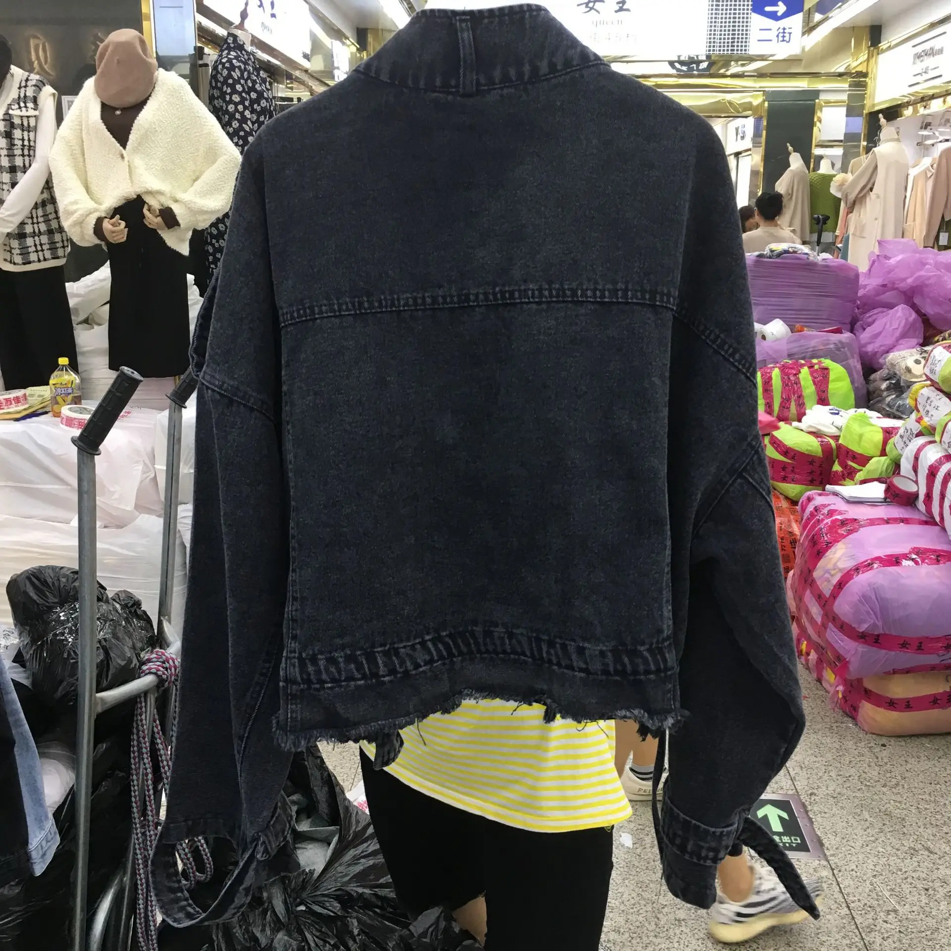 

Industrial Badge Drawstring Short Coat Women's 2019 Jacket Denim Fabric Loose-Fit Hong Kong Style Handsome Korean-style Autumn