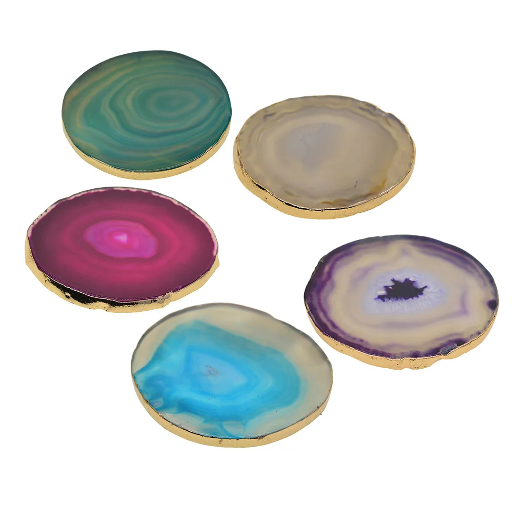 Natural Sliced Dyed Agate Slices Crystal Slice Coaster with Gold Edge for Home Decoration Designs DIY Jewelry Making Pendant