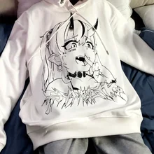 

Deeptown Kawaii Anmie Print Hoodies Women Harajuku Streetwear Cute Couple Female Pullover Couple Sweatshirt White Gothic Tops