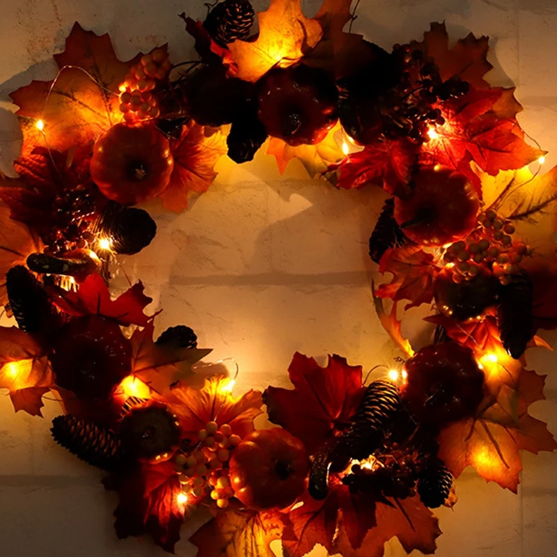 45Cm Pumpkin Wreath Front Door Display Garland Wall Window Spooky Halloween Christmas Home Decor Thanksgiving Festive Decoration