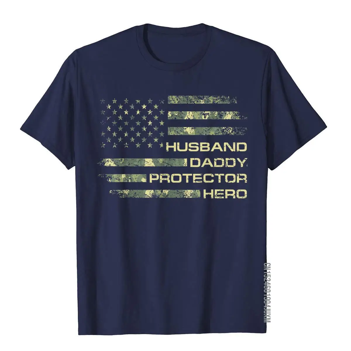 Mens Husband Daddy Protector Hero Shirt Fathers Day Flag Gift Tee T-Shirt__97A3695navy