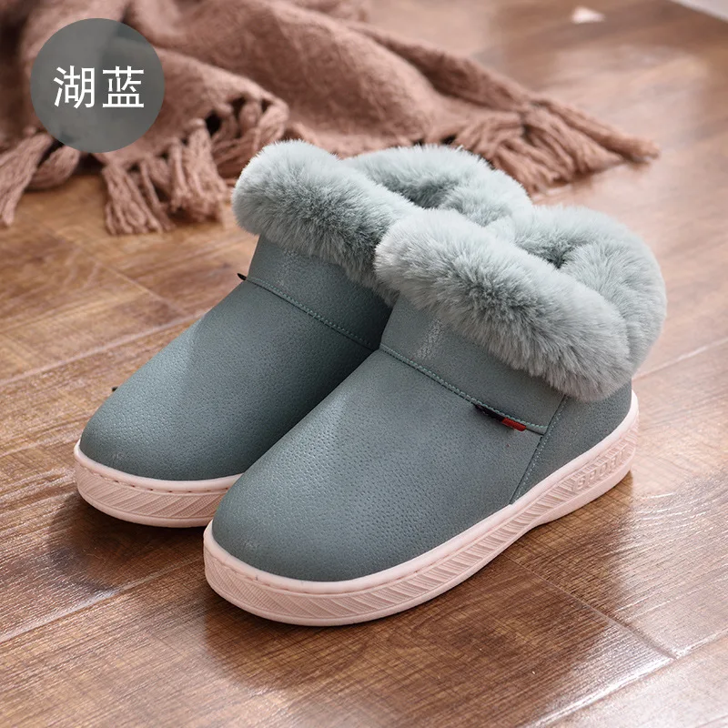 Женские ботинки; водонепроницаемые зимние теплые кожаные ботильоны; теплая хлопковая обувь на толстой подошве для влюбленных; удобная домашняя shoes34-45 - Цвет: Lake Blue