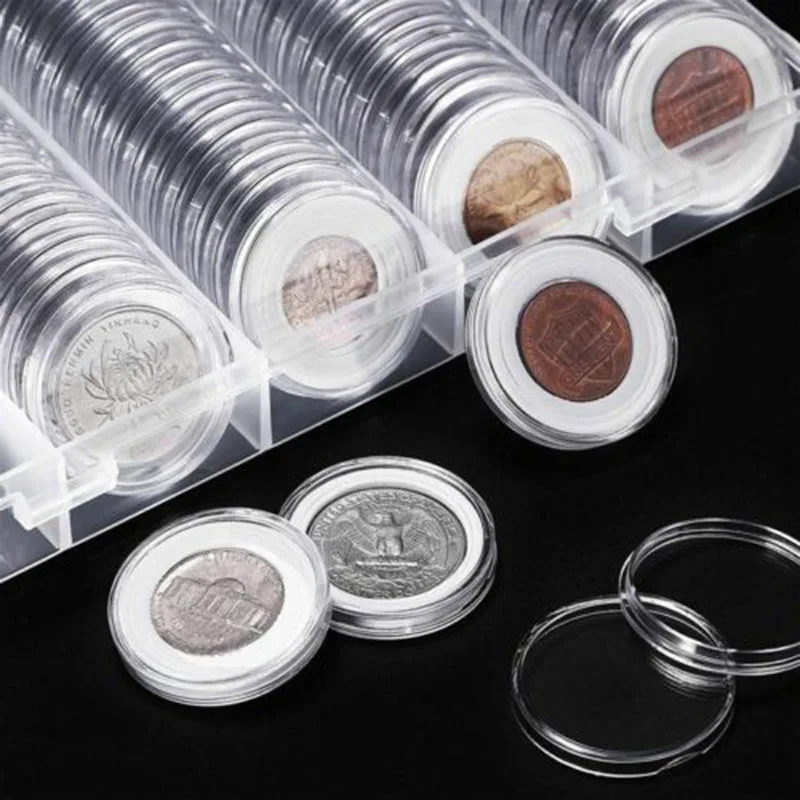 20 штук, чехлы для монет, капсулы, держатель, применяется, прозрачный пластик, круглый ящик для хранения, комплект, Памятная коллекция монет, объемная папка
