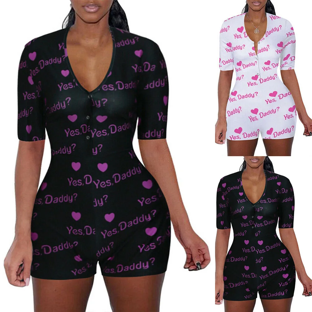 Women V Neck Leotard Printed Short Sleeve Jumpsuit Shorts Rompers Bodysuit BMF88 |
