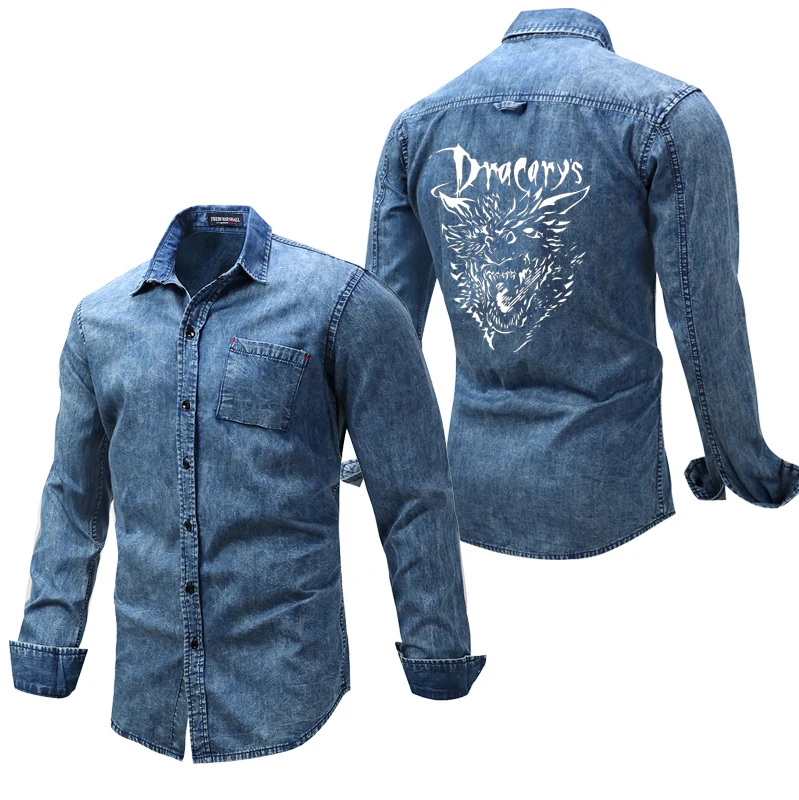 Unisex Denim Jacket Customized Logo Printed Bad Guy Long Sleeve Shirt Tops Fit Extra Size Couple Casual Outerwear Coat Dropship | Мужская