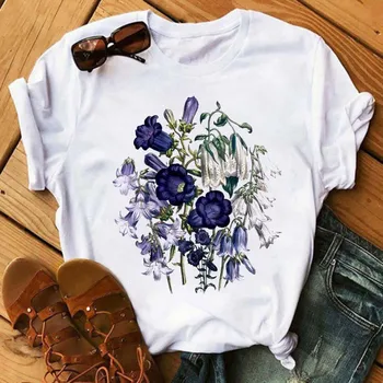 

Maycaur New Kawaii T Shirt Women Fashion Flower Graphic Print White T-shirt Harajuku Korean Short Sleeves Tops Tee Shirt Femme