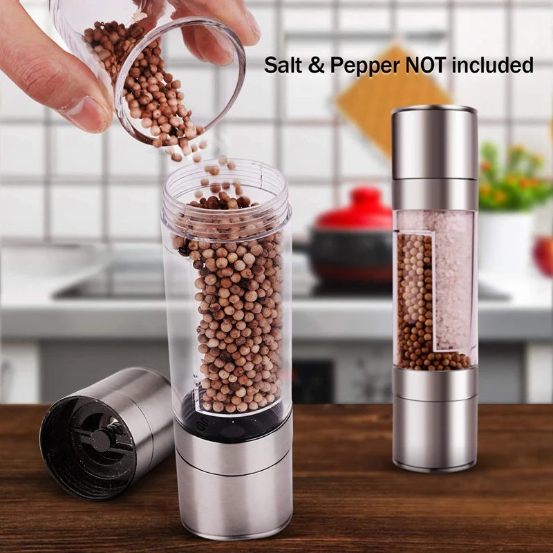 

Stainless Steel Salt And Pepper Grinder 2 In 1 Manual Salt Pepper Mill Shakers Refillable With Dual Adjustable Coa