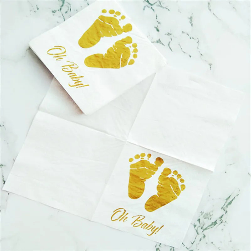 20pcs Golden Bronzing Footprint Creative Disposable Napkin Oh Baby Shower Decoration Party Supplies Gold Decorations | Дом и сад