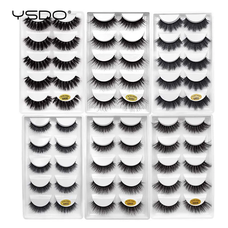 YSDO Lashes Makeup Long Hand-Made Plastic Natural Stalk Cotton 3d 5pcs G8