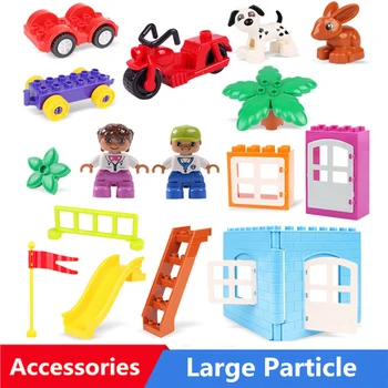 

Diy Big Size Building Blocks Accessories Compatible with Duploed Figures Animals Doors Tree Slide Toys for Children Kids Gift
