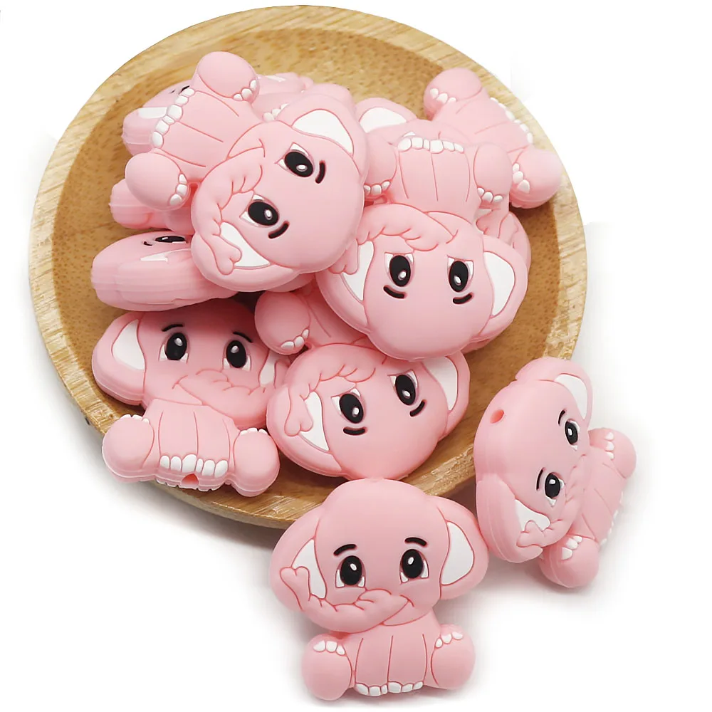 Cute-idea 5pcs Silicone Teether Beads BPA Free Mini Elephant Animal Beads DIY Baby Teething Pacifier Chain Toys Gift Baby goods 3