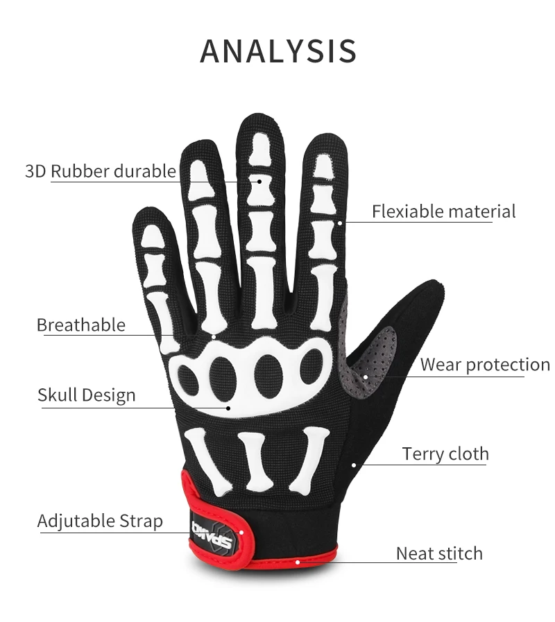Spakct спортивные перчатки с черепом, велосипедные перчатки для мужчин и женщин, велосипедные перчатки, моющиеся мотоциклетные перчатки, спортивные перчатки для улицы, MTB Mitten