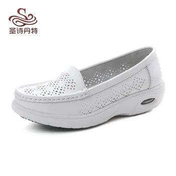 

Hollow nurse shoes slope heel comfortable middle heel air cushion nurse shoes shallow single shoes