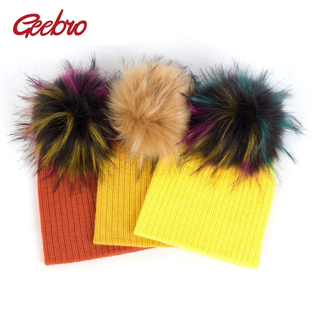 

Geebro Newborn Baby Girls Boys kullies Beanies Winter Warm Ear Hairball Infant Toddler Beanie With Pom Pom Unisex Caps DK942