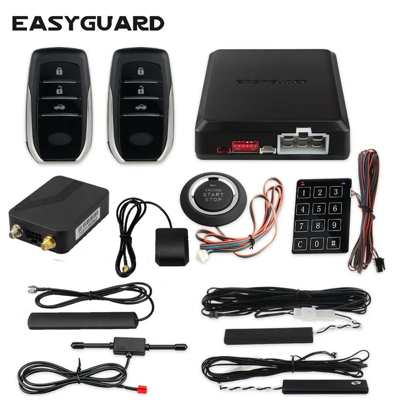 

EASYGUARD smartphone app 4G 3G 2G keyless entry system engine start stop remote engine start GPS GSM car security system DC12V