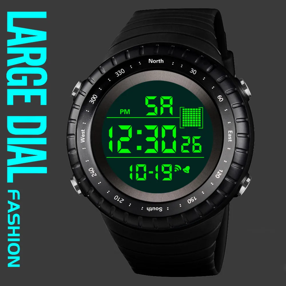 Мужские спортивные часы, цифровые часы, 5 бар, водонепроницаемые часы, светодиодный хронограф