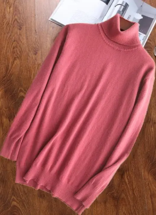 Добавить Толстый козья кашемировая водолазка мужской бутик базовый пуловер свитер сплошной цвет S/105-3XL/130 - Цвет: bean paste pk red