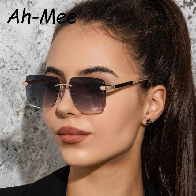 Retro Square Women Sunglasses Fashion Oversized Rimless Cutting