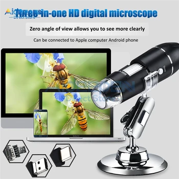 

1600X /1000X/500X Mega Pixels 8 LED Digital Microscope Magnifier 3 in 1 Interface USB Camera Endoscope For Windows Mac Android