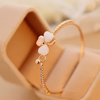 

Women' Fashion Romantic Simple Cuff Bracelet Bangles Opal Stone Clover Bangles Crystal Personality Statement Jewelry