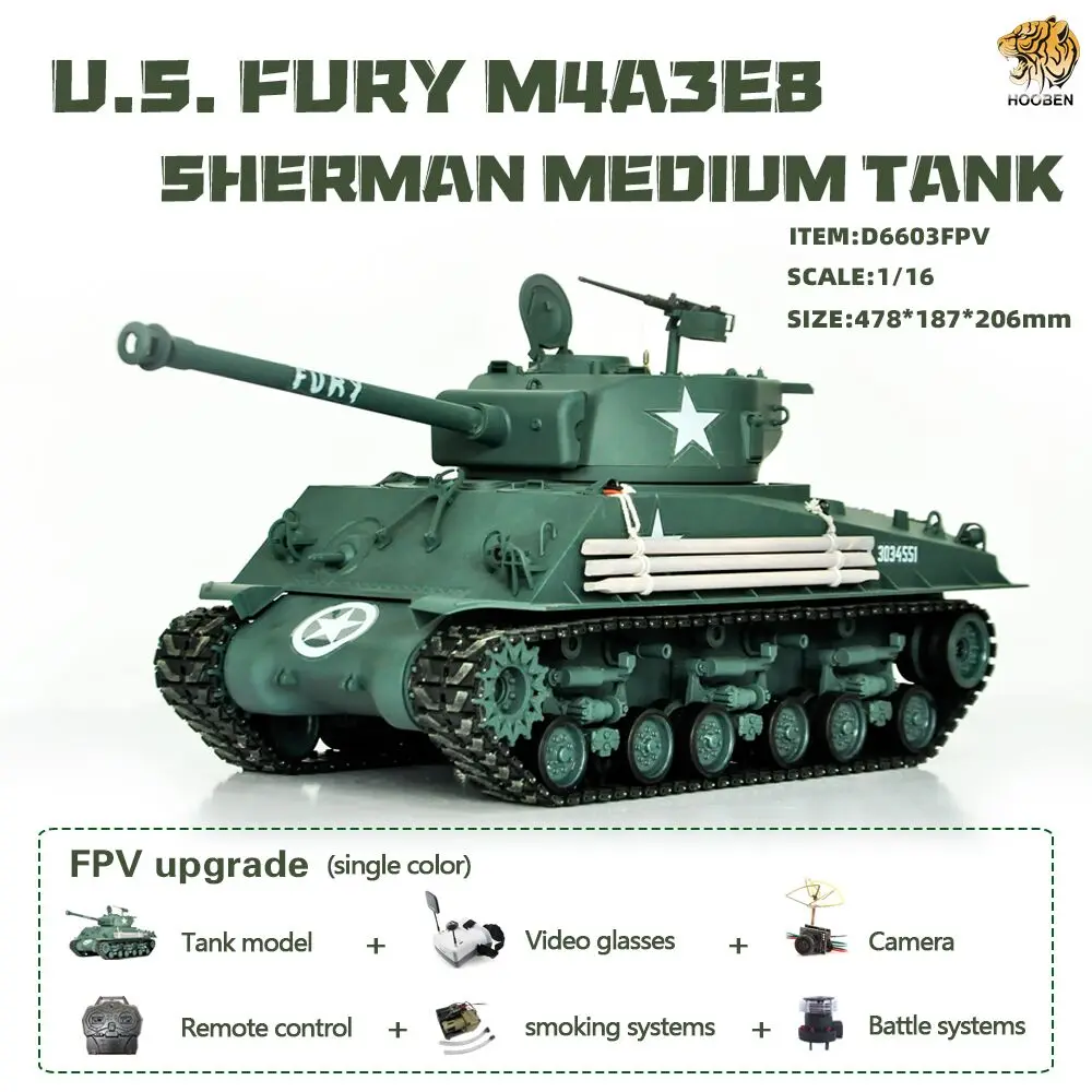 HOOBEN 1/16 US FURY средний танк M4A3E8(HVSS) Шерман легко 8(E8) "легко восемь" 2,4G Радиоуправление полный функции rc Танк РТР