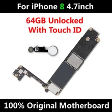 Original Motherboard For iPhone 8 4.7inch 64GB Factory Unlocked Mainboard With Touch ID IOS Update Support Good Working