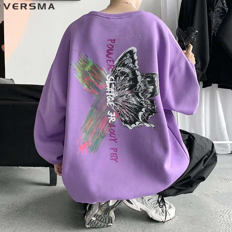 

VERSMA Japanese Harajuku Trendy Butterfly Gothic Print Hoodie Male Vintage Chic Long Sleeve Sweatshirt Men Pullover Dropshipping