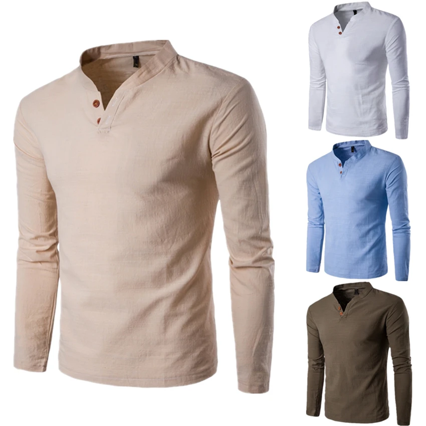 

2019 New Chinese Fashion Tops for Mens Traditional Tang Suit Long Sleeve Solid Linen Kung Fu Chinese Shirt Men Clothing M-5XL