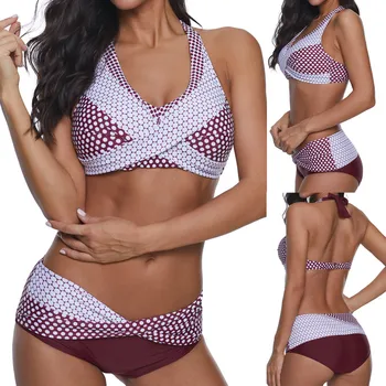 

#Z40 Halter Swimwear Women Polka Dots Bathing Suit Push up Bikini Swimsuit Sexy Bikini Set Plus Size Swimwear Women Tankini