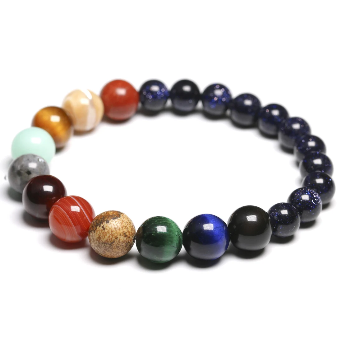 Women Bracelets Natural Stone Beaded Chakra Yoga Bracelet Universe Solar System Planets Charm