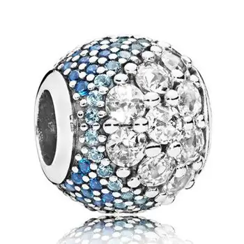 

Original 925 Sterling Silver Charm Pave Blue Enchanted With Mix Crystal Beads Fit Pandora Bracelet & Necklace DIY Jewelry