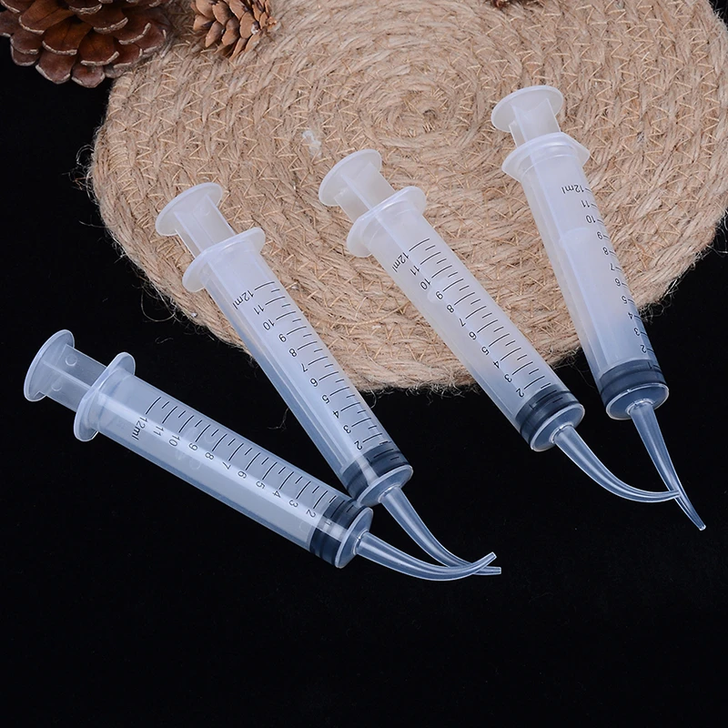 1/4pcs Clear Disposable Dental Irrigation Syringe With Curved Tip