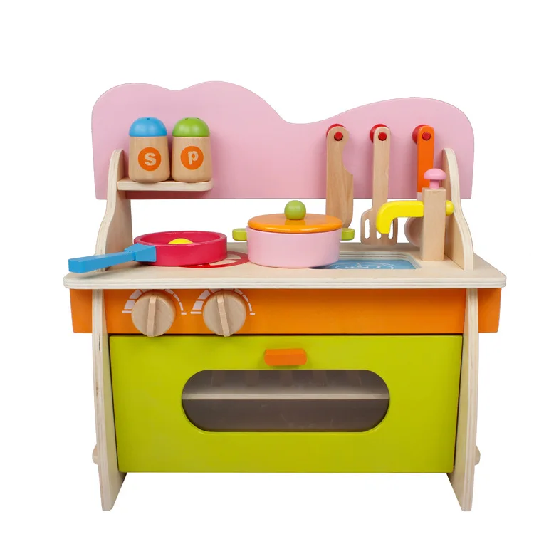 

Wooden Model Kitchen Disassembly mei qi zao tai Children Play House Educational Toy Kitchenware Tool